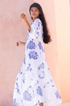 Oliphant Maxis|Dresses>3/4 Button Maxi- Portofino Blue