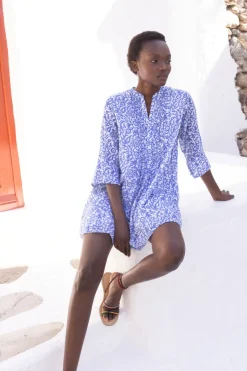 Oliphant Short & Mini Dresses|Maxis>3/4 Sleeve Pintuck Short- Cypress Blue