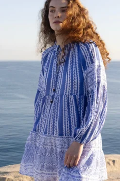 Oliphant Dresses|Short & Mini Dresses>Balloon Sleeve Short- Ziggy Blue