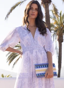 Oliphant Accessories|Bags>Beaded Envelope- Mezcal Blue