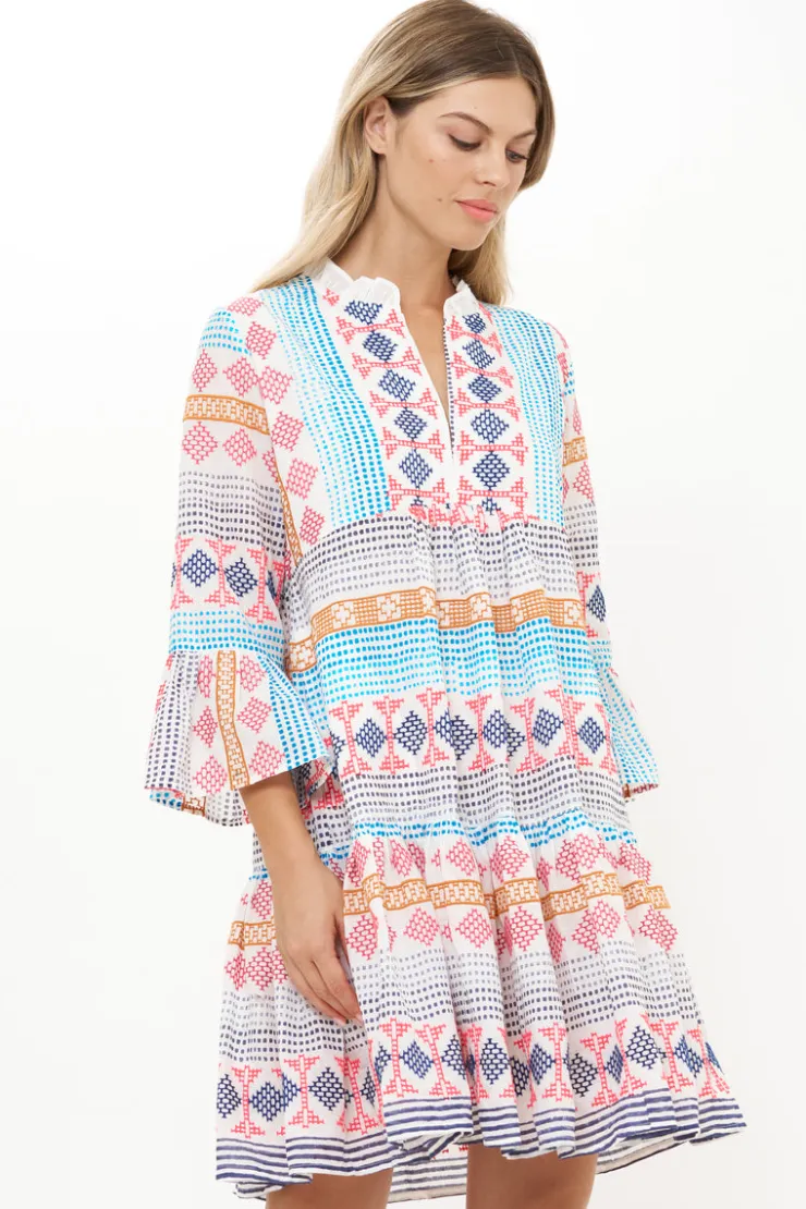 Oliphant Short & Mini Dresses|Dresses>Bell Sleeve Tiered Mini- Casablanca Multi