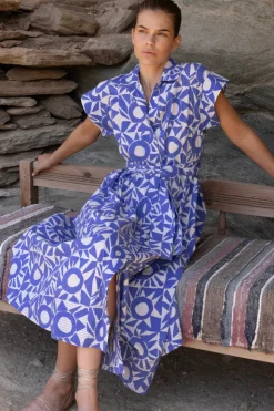 Oliphant Maxis|Dresses>Belted Shirt Dress- Eclipse Blue