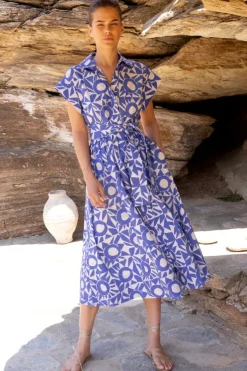 Oliphant Maxis|Dresses>Belted Shirt Dress- Eclipse Blue