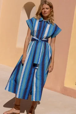 Oliphant Maxis|Dresses>Belted Shirt Dress- Meko Blue