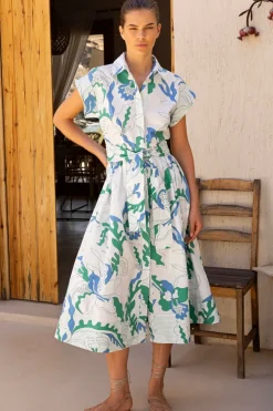 Oliphant Maxis|Dresses>Belted Shirt Dress- Orchid Green