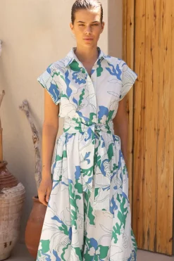 Oliphant Maxis|Dresses>Belted Shirt Dress- Orchid Green