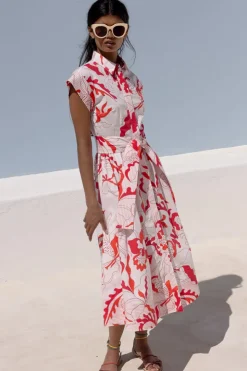 Oliphant Midis|Maxis>Belted Shirt Dress- Orchid Red
