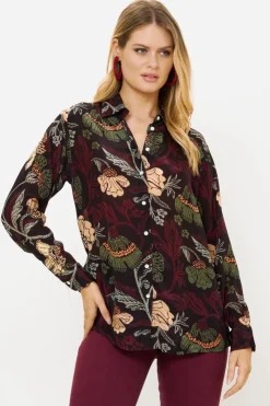 Oliphant Matching Sets|Tops>Button Down Blouse- Turin Wine