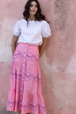 Oliphant Skirts>Button Front Skirt- Tangier Pink