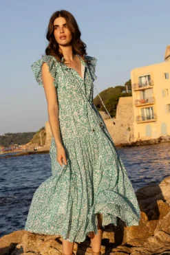 Oliphant Dresses>Cinched Flirty Midi- Cypress Jade
