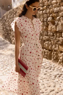 Oliphant Midis|Dresses>Cinched Flirty Midi- Ellsworth Red