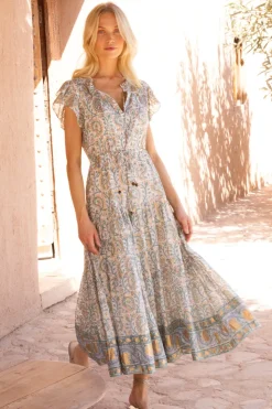 Oliphant Midis|Dresses>Cinched Flirty Midi- Marseille Green