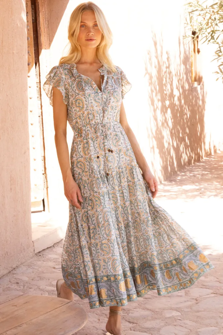 Oliphant Midis|Dresses>Cinched Flirty Midi- Marseille Green