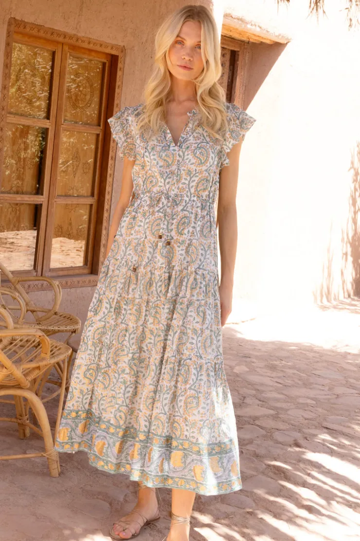 Oliphant Midis|Dresses>Cinched Flirty Midi- Marseille Green