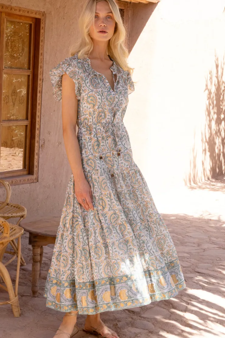 Oliphant Midis|Dresses>Cinched Flirty Midi- Marseille Green