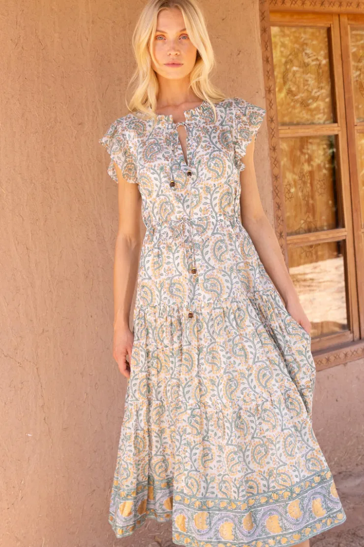 Oliphant Midis|Dresses>Cinched Flirty Midi- Marseille Green