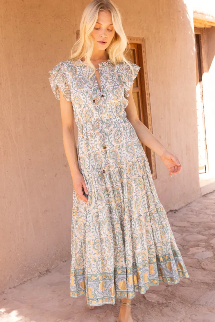 Oliphant Midis|Dresses>Cinched Flirty Midi- Marseille Green