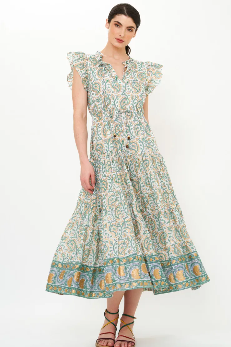 Oliphant Midis|Dresses>Cinched Flirty Midi- Marseille Green