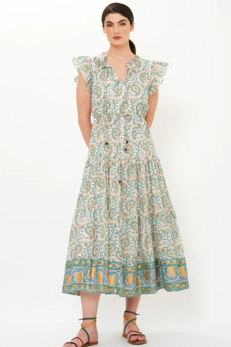 Oliphant Midis|Dresses>Cinched Flirty Midi- Marseille Green