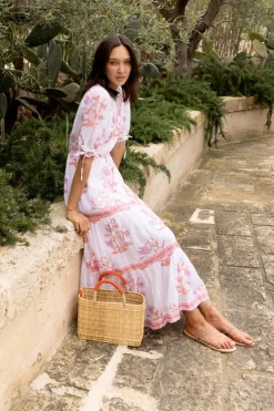 Oliphant Maxis|Dresses>Cinched Pintuck Maxi- Ostuni Coral