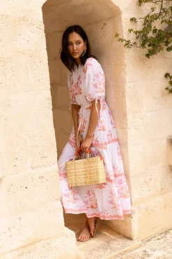 Oliphant Maxis|Dresses>Cinched Pintuck Maxi- Ostuni Coral