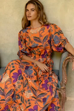 Oliphant Maxis>Cinched Waist Puff Maxi- Turin Red