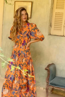 Oliphant Maxis>Cinched Waist Puff Maxi- Turin Red