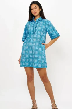 Oliphant Short & Mini Dresses>Collared Shirt Dress Mini- Matrix Blue