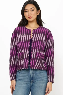 Oliphant Tops|Outerwear>Crew Neck Jacket- Ikat Purple