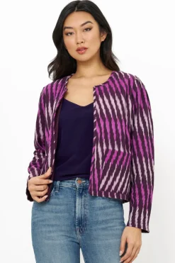 Oliphant Tops|Outerwear>Crew Neck Jacket- Ikat Purple