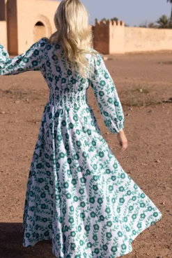 Oliphant Maxis|Dresses>Crew Neck Smocked Waist Maxi- Toscana Green