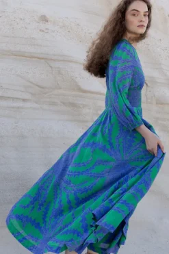 Oliphant Maxis|Dresses>Crew Neck Smocked Waist Maxi- Thistle Green