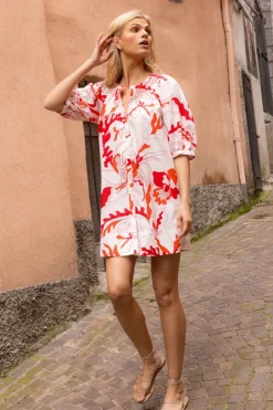 Oliphant Short & Mini Dresses|Dresses>Embroidered Button Mini- Orchid Red