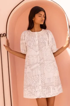 Oliphant Short & Mini Dresses|Dresses>Embroidered Button Mini- Roma White