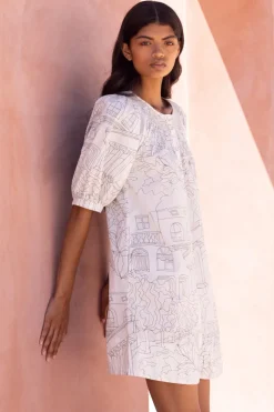 Oliphant Short & Mini Dresses|Dresses>Embroidered Button Mini- Roma White
