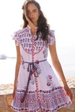 Oliphant Short & Mini Dresses|Dresses>Flirty High Neck Button Mini- Napa Red