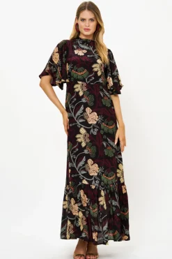 Oliphant Maxis>Flirty Mock Neck Maxi- Turin Wine