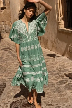 Oliphant Maxis|Dresses>Flirty V-Neck Maxi- Soleil Sage