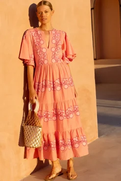 Oliphant Dresses|Maxis>Flirty V-Neck Maxi- Tangier Pink