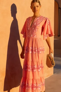 Oliphant Dresses|Maxis>Flirty V-Neck Maxi- Tangier Pink