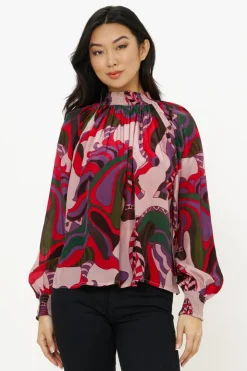 Oliphant Tops>High Neck Blouse- Arabia Crimson