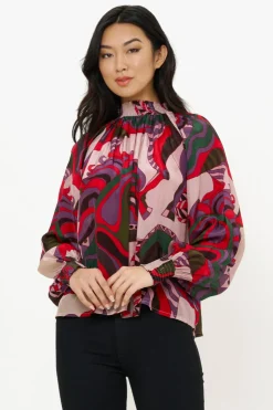 Oliphant Tops>High Neck Blouse- Arabia Crimson