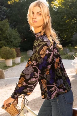 Oliphant Tops>High Neck Blouse- Turin Peri