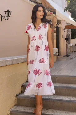 Oliphant Dresses>Kaftan Midi- Canary Coral