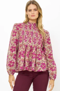Oliphant Tops>Long Sleeve Pintuck Blouse- Matera Pink