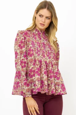Oliphant Tops>Long Sleeve Pintuck Blouse- Matera Pink