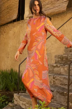 Oliphant Maxis>Long Sleeve Shift Maxi- Arabia Toffee