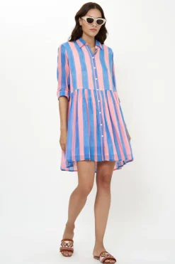 Oliphant Short & Mini Dresses|Dresses>Long Sleeve Shirt Dress Mini- Cabana Pink