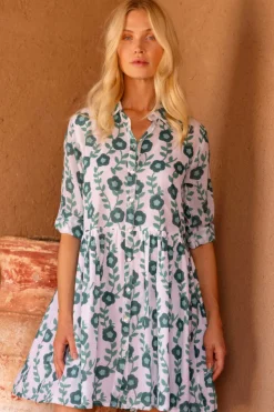 Oliphant Short & Mini Dresses|Dresses>Long Sleeve Shirt Dress Mini- Toscana Green