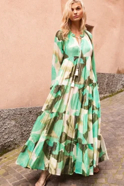 Oliphant Maxis|Dresses>Long Sleeve Tassel Maxi- Ginkgo Green